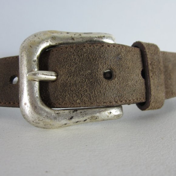 Express Belt Womens Small Brown Brown Suede Leather Orange Beaded Belt Italy - Picture 6 of 10